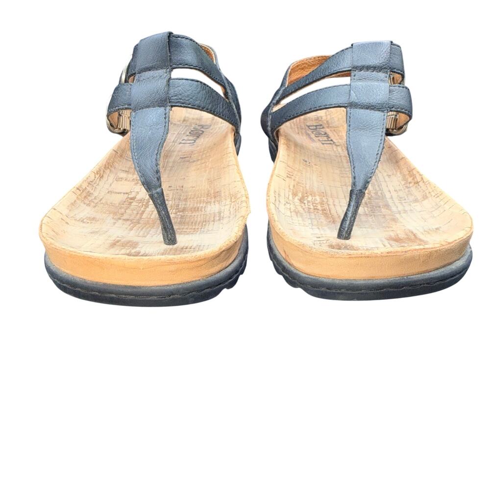 Born Black Leather T Strap Thong Sandals Women’s 7M Comfort Cork - Picture 2 of 14